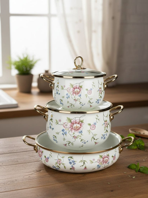 Enamel Cooking Pot 3 Pcs Set