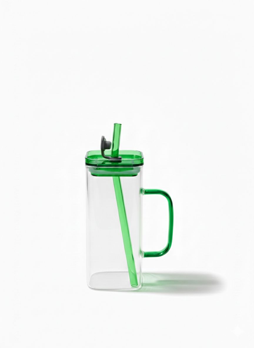 Glass Cup With Straw