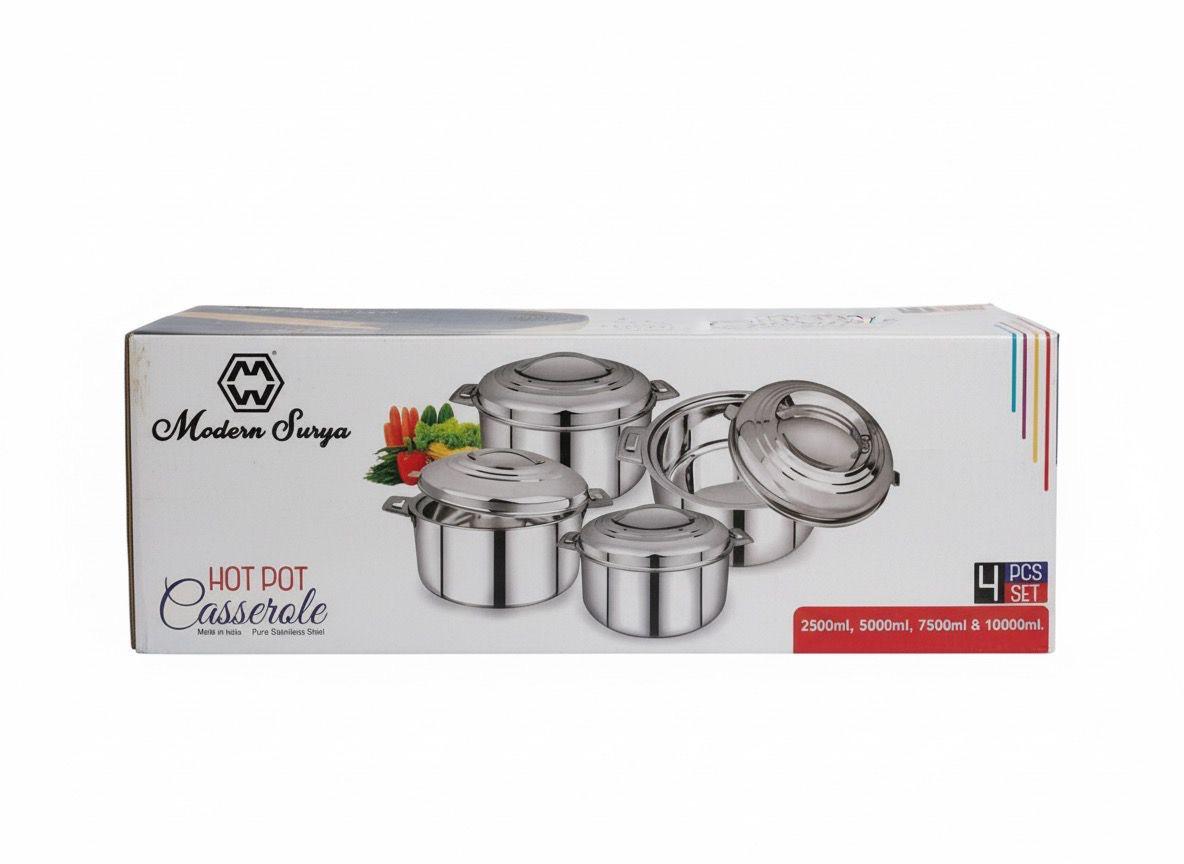 Hot Pot Casserole 4 Pcs Set 2500ml,5000ml,7500ml AND 10000ml
