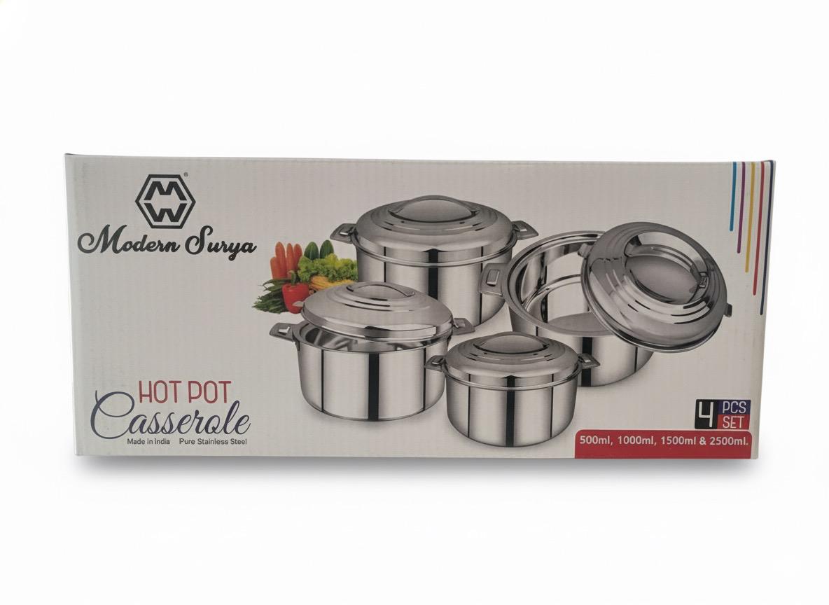 Hot Pot Casserole 4 Pcs Set 500ml,1000ml,1500ml and 2500ml.