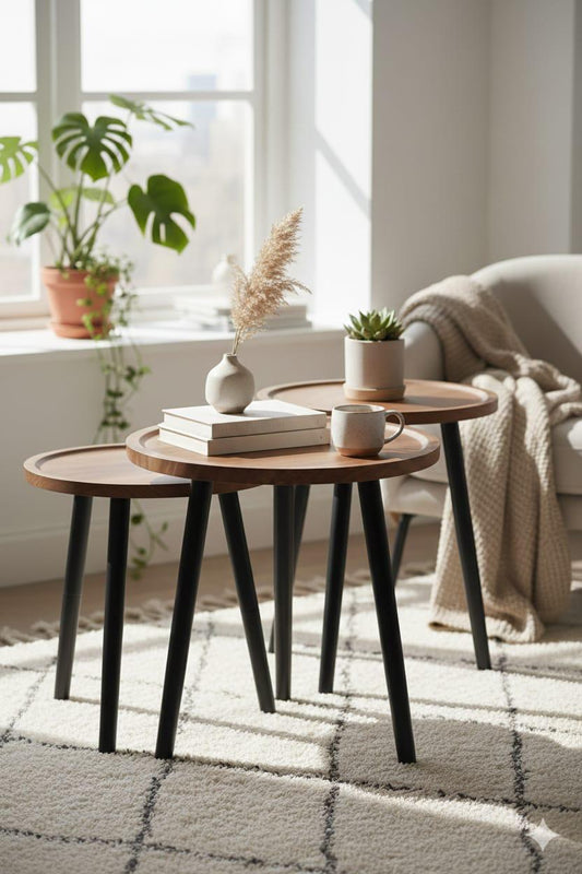 3 Pcs Wooden Stool Set