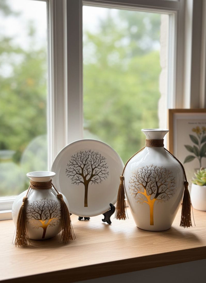 Ceramic Flower Pot And Plate 3pcs Set Big