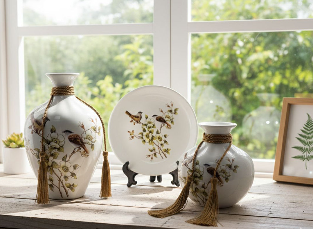 Ceramic Flower Pot And Plate 3pcs Set Big