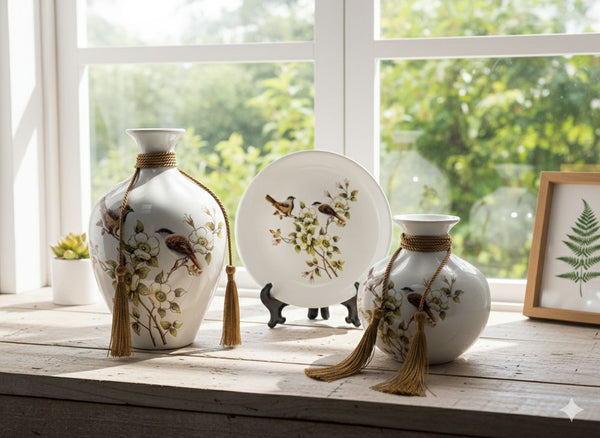 Ceramic Flower Pot And Plate 3pcs Set Small