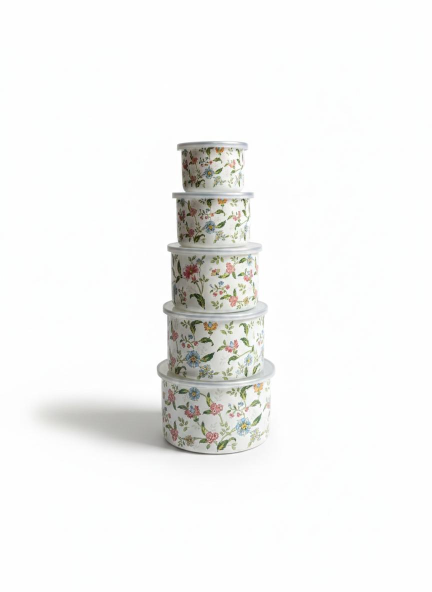 5 Pcs Enamel Container 10,12,14,16,18cm