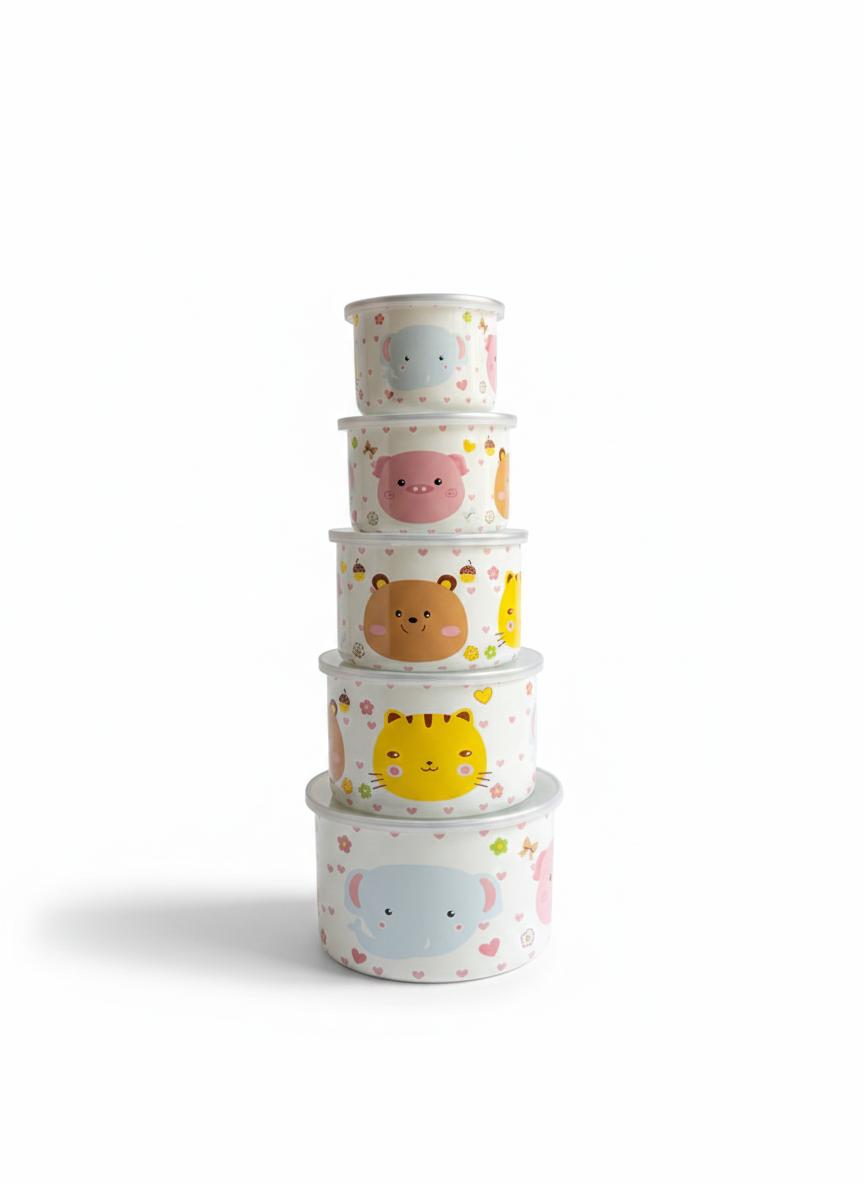 5 Pcs Enamel Container 10,12,14,16,18cm