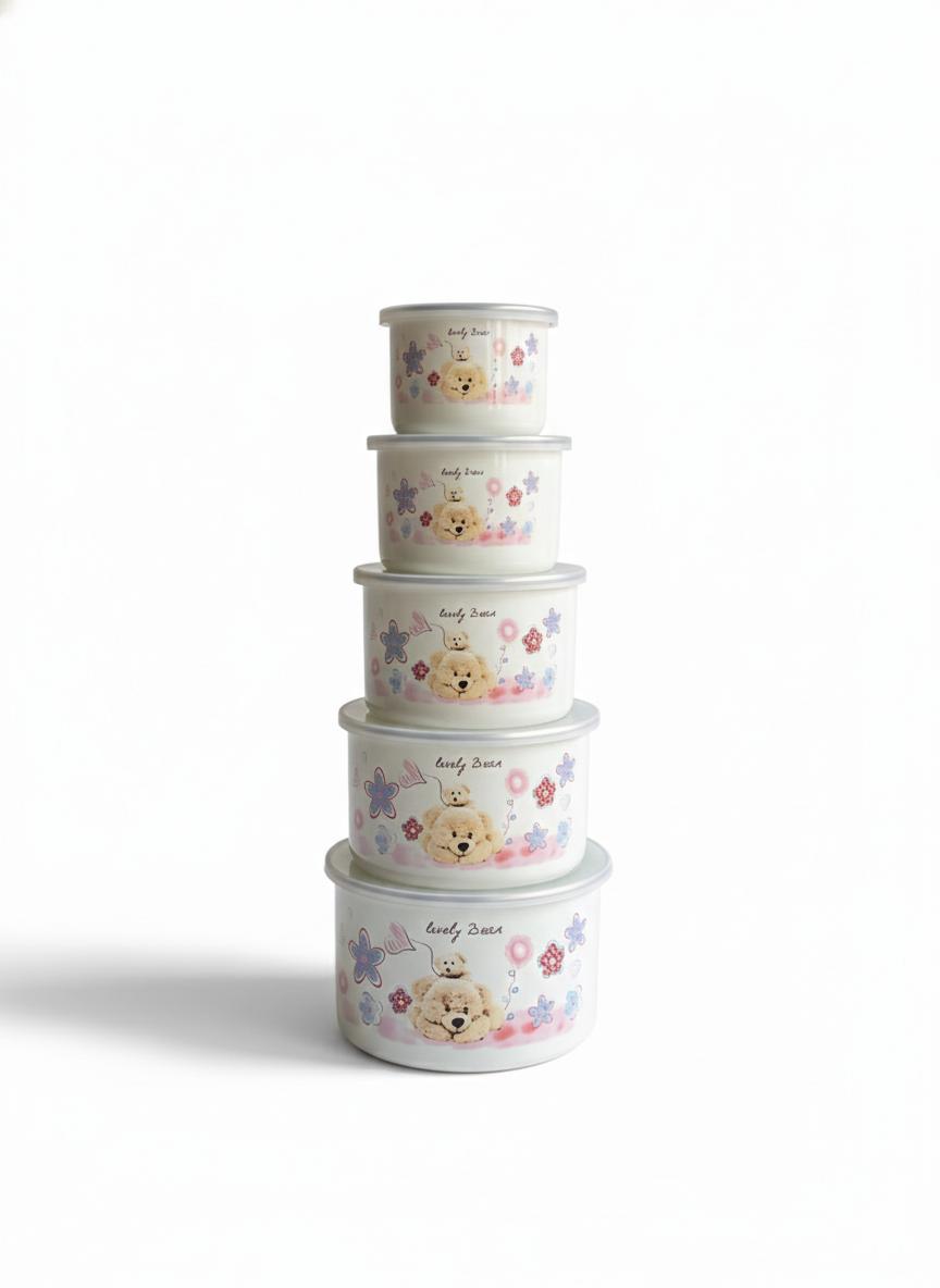 5 Pcs Enamel Container 10,12,14,16,18cm