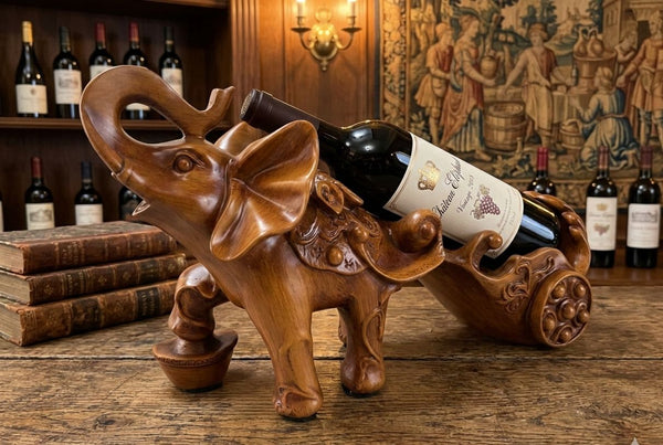 Wooden Elephant with Bottle Holder